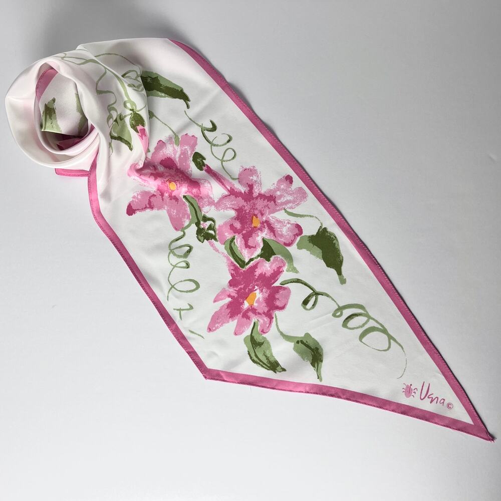 Vintage 60-70s Pink Floral Print Vera Neumann Veresa Scarf Lucky Ladybug Oblong